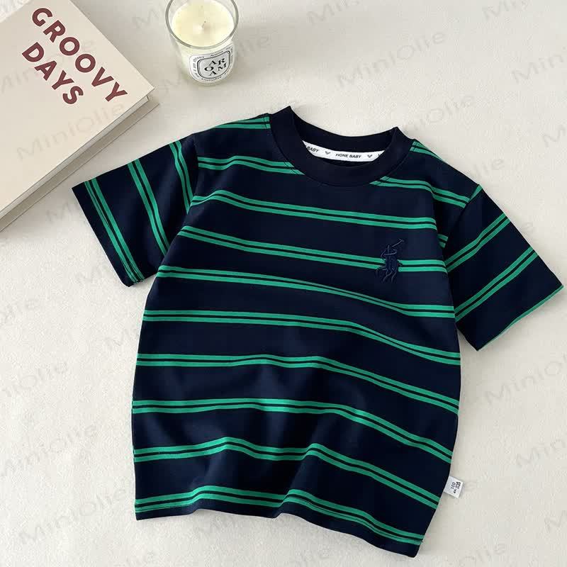 Toddler Striped Embroidered Crewneck T-Shirt - Green - 10-11T - image 6