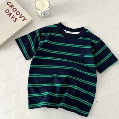 Toddler Striped Embroidered Crewneck T-Shirt - Green - 10-11T - image 6