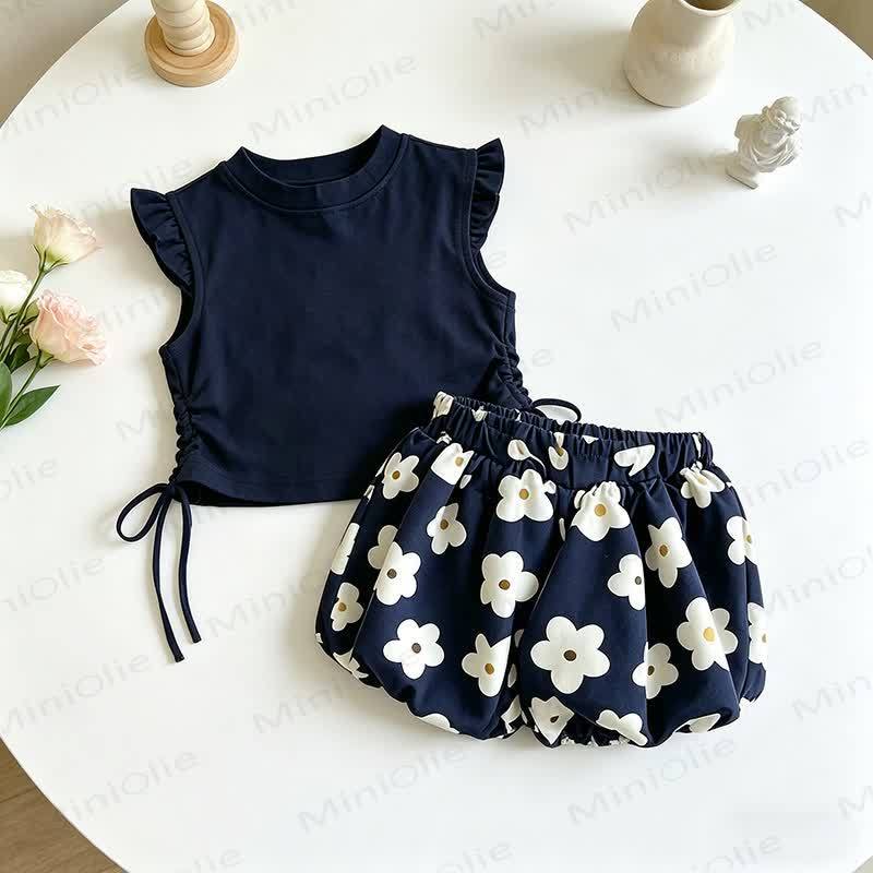 Toddler Girl Floral Top and Shorts 2-piece Set - Navy - 7-10T - image 2