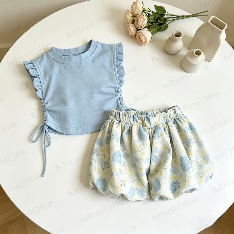 Toddler Girl Floral Top and Shorts 2-piece Set - Blue - 7-10T - image 3