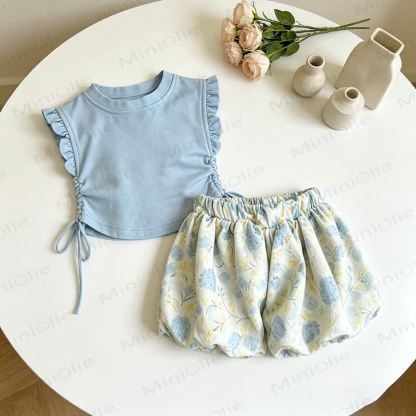 Toddler Girl Floral Top and Shorts 2-piece Set - Blue - 7-10T - image 3