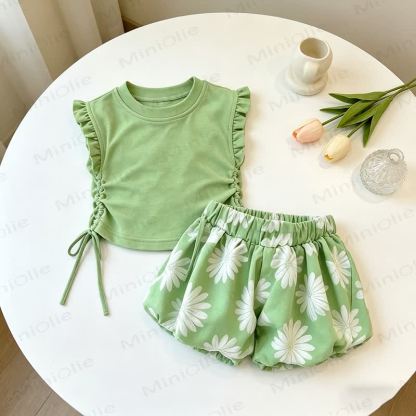 Toddler Girl Floral Top and Shorts 2-piece Set - Green - 7-10T - image 4
