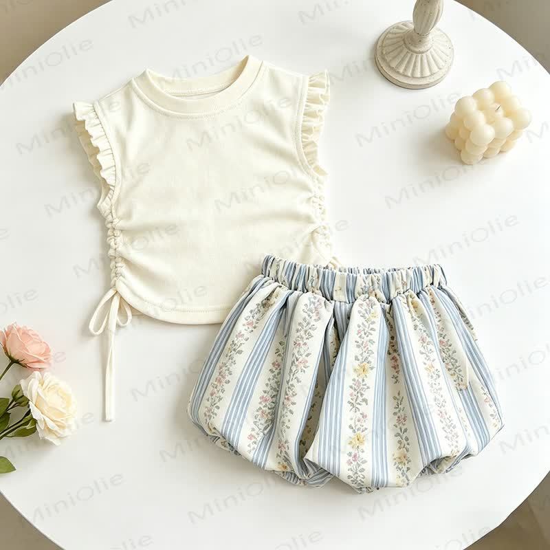 Toddler Girl Floral Top and Shorts 2-piece Set - Beige - 7-10T - image 6