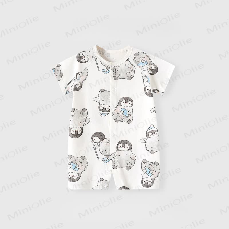 Baby Soft Cotton Short Sleeves Romper - White Penguin - 2-3T - image 1