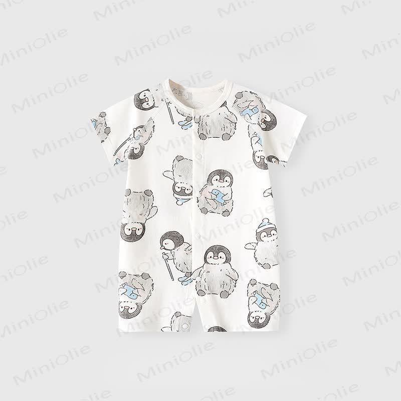 Baby Soft Cotton Short Sleeves Romper - White Penguin - 2-3T - image 1
