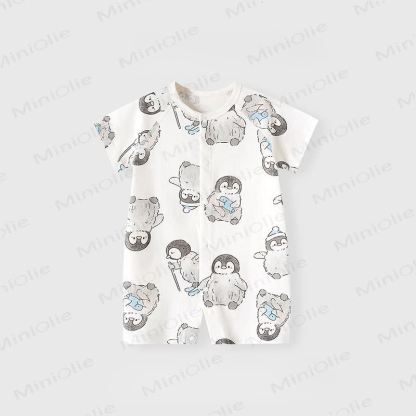 Baby Soft Cotton Short Sleeves Romper - White Penguin - 2-3T - image 1