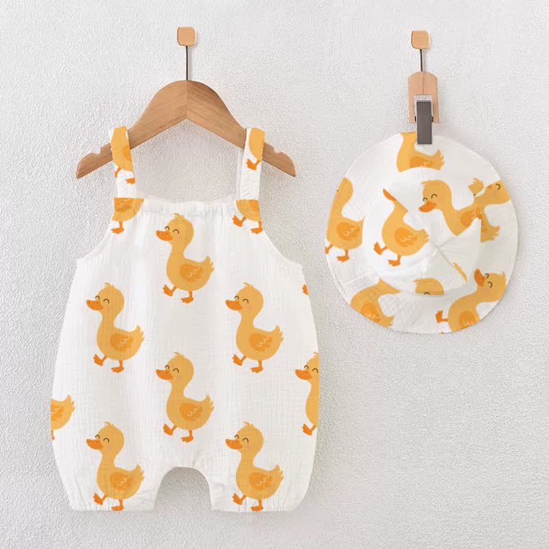 Baby Duck Print White Romper with Hat - White - 18-24M - image 1