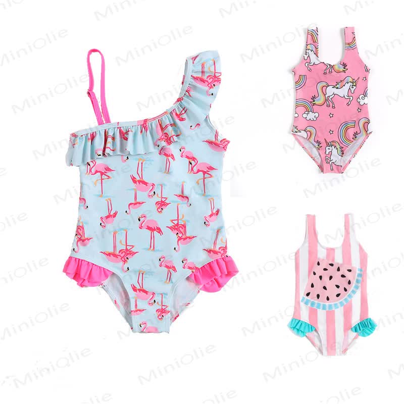 Toddler Girls Flamingo Ruffle Swim Romper - image 1