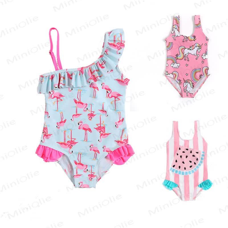 Toddler Girls Flamingo Ruffle Swim Romper - image 1