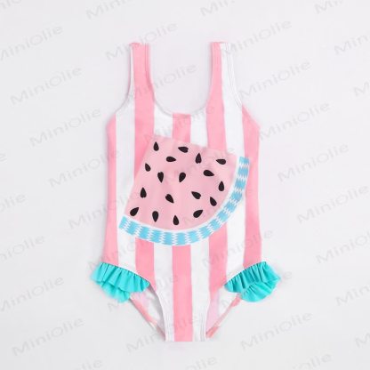 Toddler Girls Flamingo Ruffle Swim Romper - Pink Watermelon - 6-7T - image 3