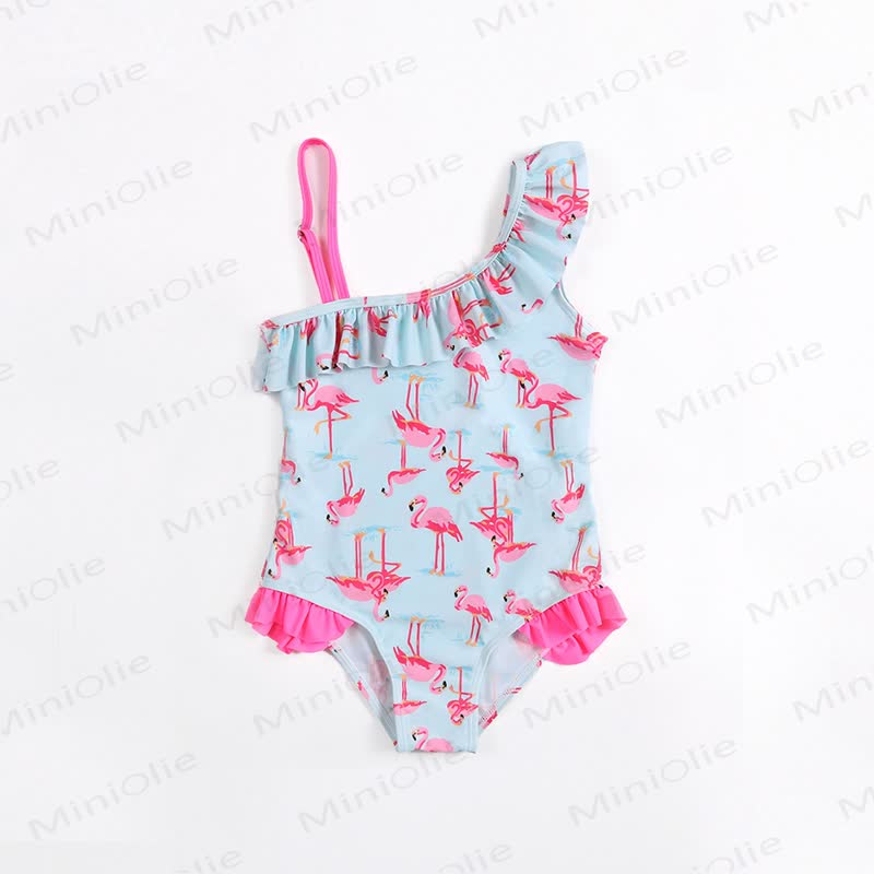 Toddler Girls Flamingo Ruffle Swim Romper - Blue - 6-7T - image 4