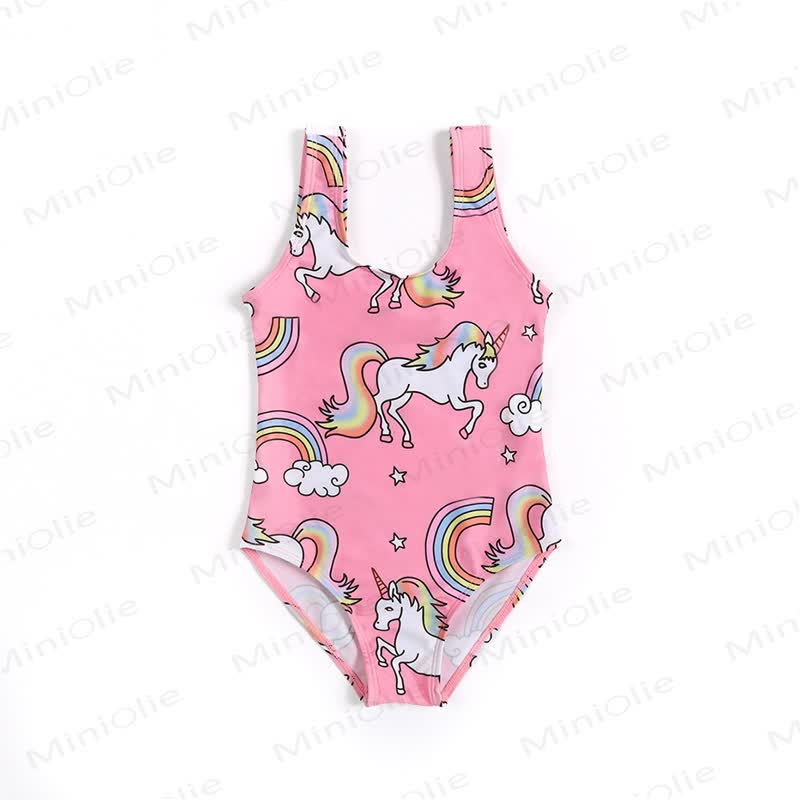Toddler Girls Flamingo Ruffle Swim Romper - Pink Rainbow - 6-7T - image 5