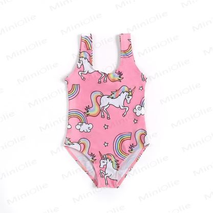 Toddler Girls Flamingo Ruffle Swim Romper - Pink Rainbow - 6-7T - image 5