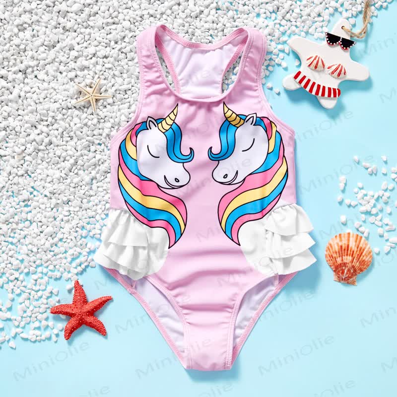 Toddler Girls Flamingo Ruffle Swim Romper - Pink Unicorn - 6-7T - image 6