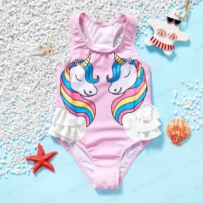 Toddler Girls Flamingo Ruffle Swim Romper - Pink Unicorn - 6-7T - image 6