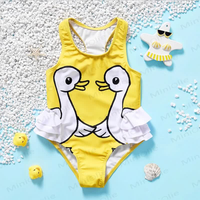 Toddler Girls Flamingo Ruffle Swim Romper - Yellow - 6-7T - image 7