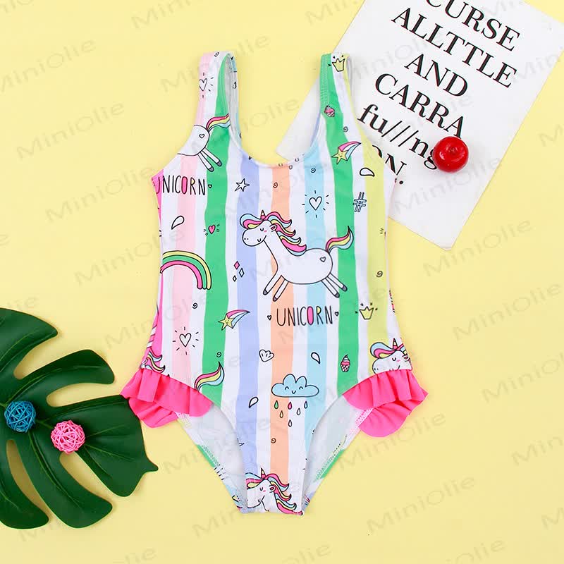 Toddler Girls Flamingo Ruffle Swim Romper - Multicolor - 6-7T - image 9