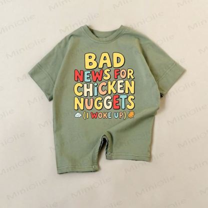 BAD NEWS FOR CHICKEN NUGGETS (I WOKE UP) Baby Slogan Romper - Green - 18-24M - image 1