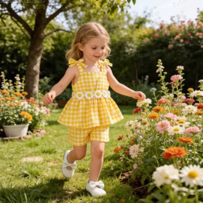 Baby Yellow Gingham Daisy Sleeveless Set - image 1
