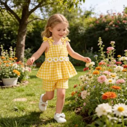 Baby Yellow Gingham Daisy Sleeveless Set - image 1