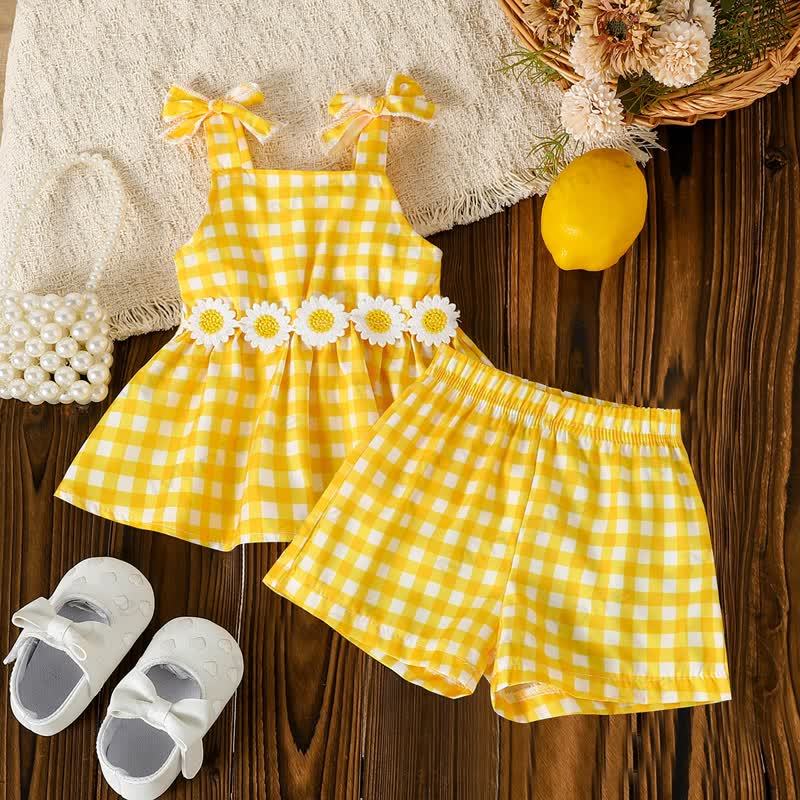 Baby Yellow Gingham Daisy Sleeveless Set - Yellow - 2-3T - image 2