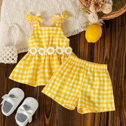 Baby Yellow Gingham Daisy Sleeveless Set - Yellow - 2-3T - image 2