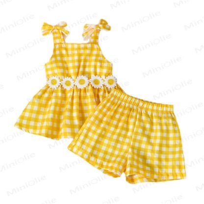 Baby Yellow Gingham Daisy Sleeveless Set - image 3