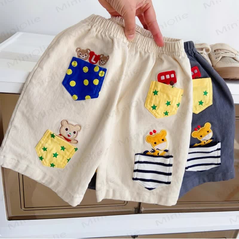 Toddler Animal Cartoon Patch Pocket Shorts - image 1