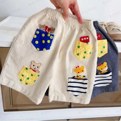 Toddler Animal Cartoon Patch Pocket Shorts - image 1