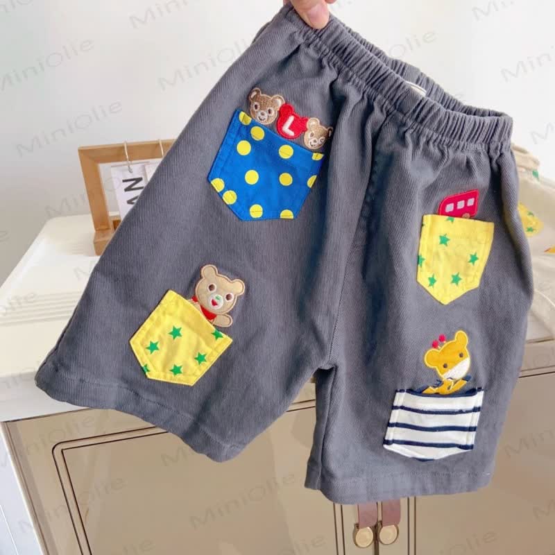 Toddler Animal Cartoon Patch Pocket Shorts - Grey - 4-5T - image 2
