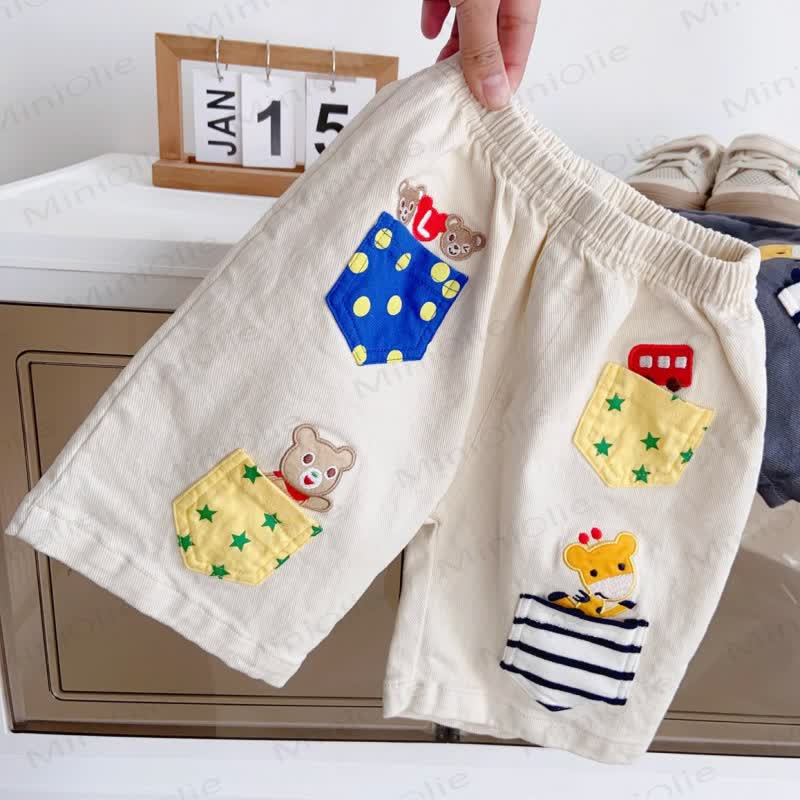 Toddler Animal Cartoon Patch Pocket Shorts - Beige - 4-5T - image 3