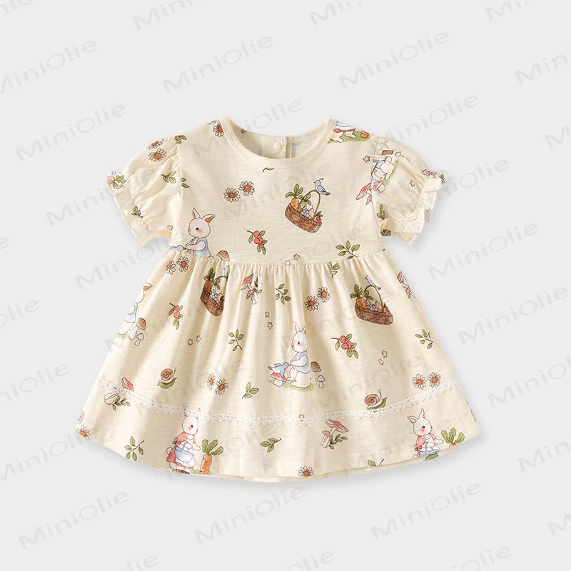 Baby Toddler Girls Bunny/Dot Print Summer Dress - Beige - 4.5-5T - image 1