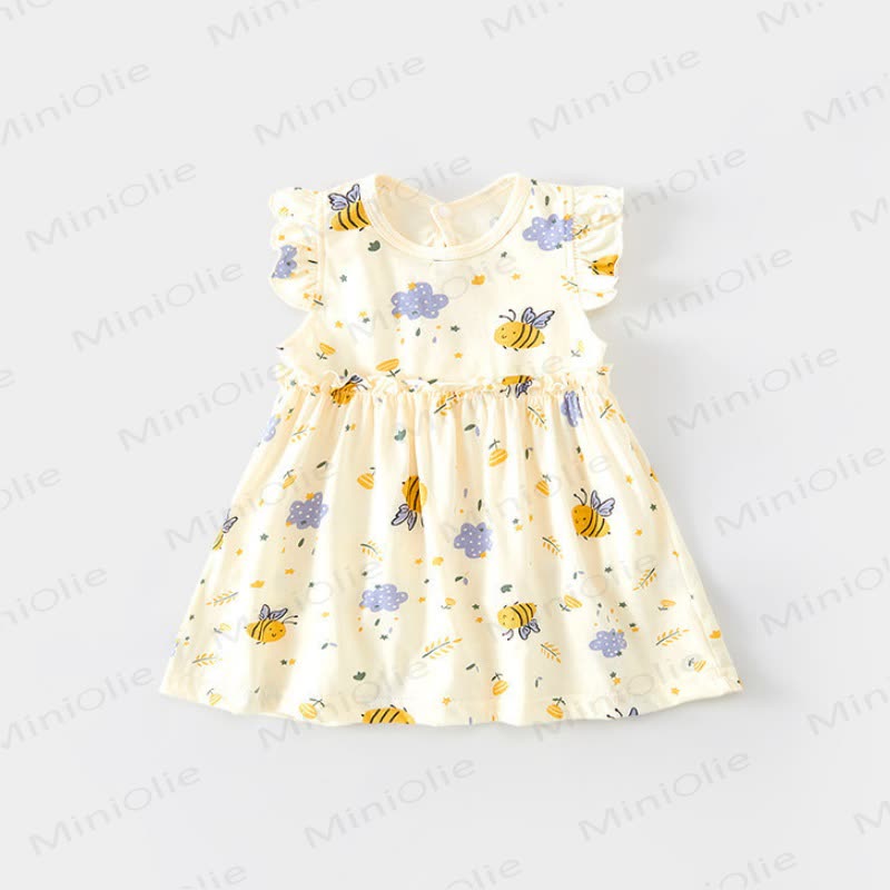Toddler Baby Girl Beige Flutter Sleeve Dress - Beige Bee - 6-7T - image 3