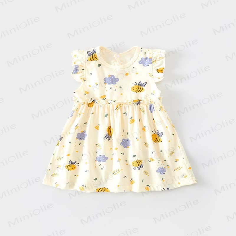 Toddler Baby Girl Beige Flutter Sleeve Dress - Beige Bee - 6-7T - image 3
