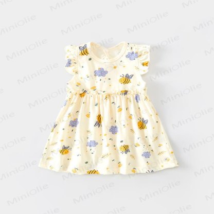 Toddler Baby Girl Beige Flutter Sleeve Dress - Beige Bee - 6-7T - image 3