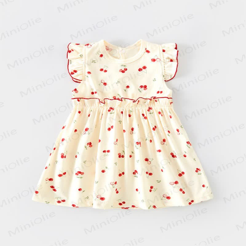 Toddler Baby Girl Beige Flutter Sleeve Dress - Beige Cherry - 6-7T - image 2
