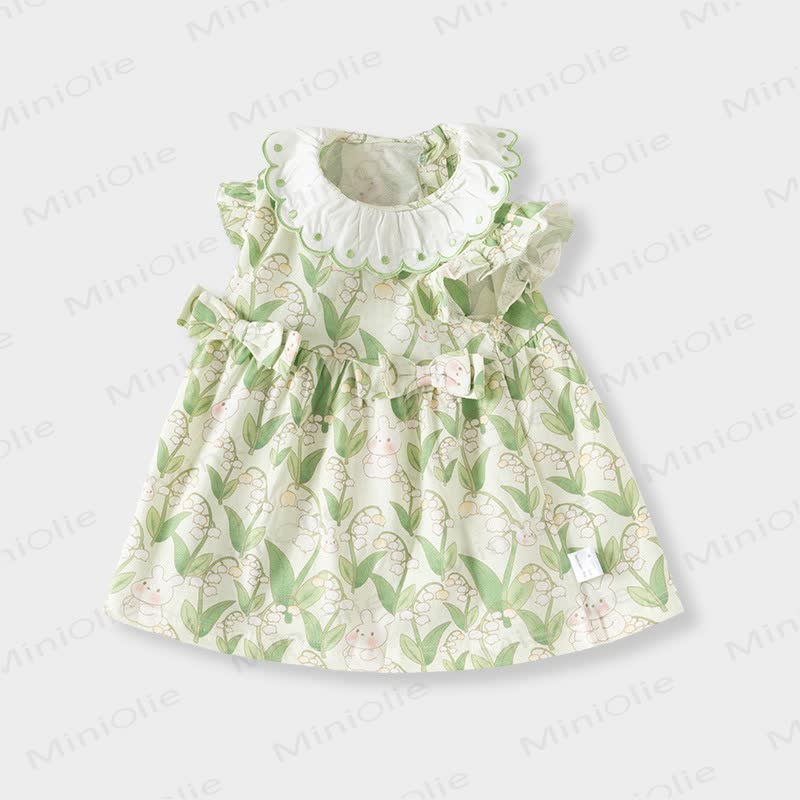 Toddler Baby Girl Bunny and Flower Print Summer Dress - Green - 5-6T - image 2