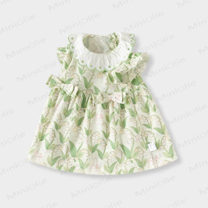 Toddler Baby Girl Bunny and Flower Print Summer Dress - Green - 5-6T - image 2
