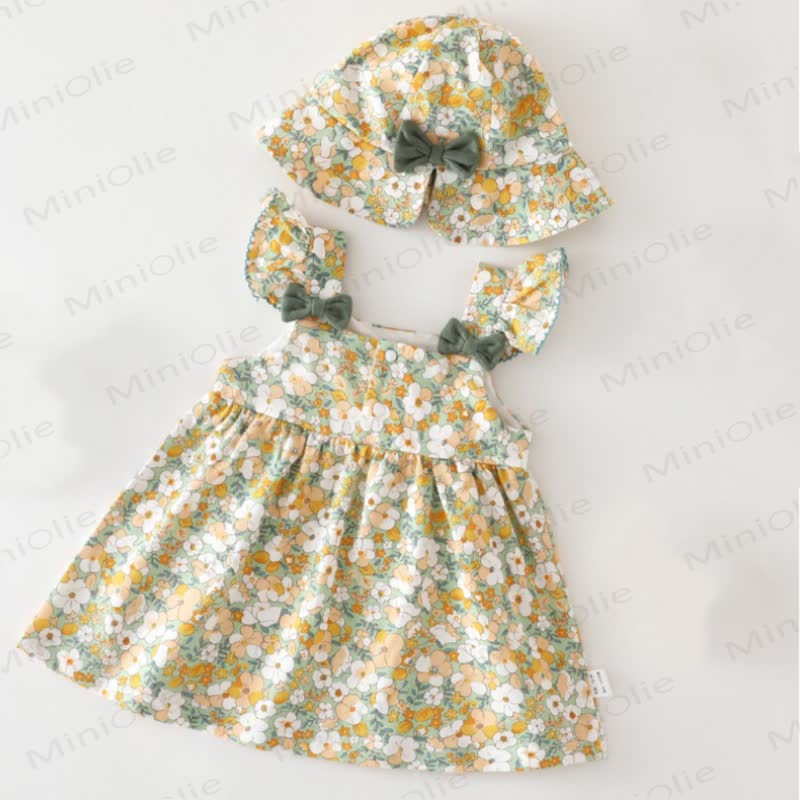 Baby Toddler Beige Flower and Bow Dress or Hat - image 3
