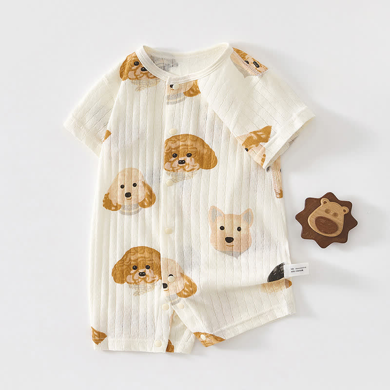 Baby Animal Print Soft Ribbed Short Sleeve Romper - White Dog - 18-24M - image 1