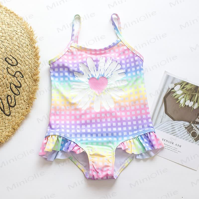 Toddler Girls Daisy Plaid Ruffle One Piece Swimwear - Pink - 8-9T - image 1