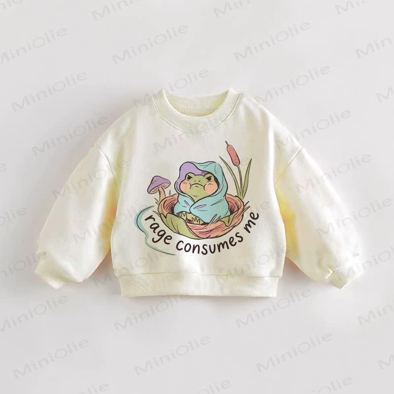 RAGE CONSUMES ME Baby Frog Print Toddler Sweatshirt - Cream - 3-5T - image 1