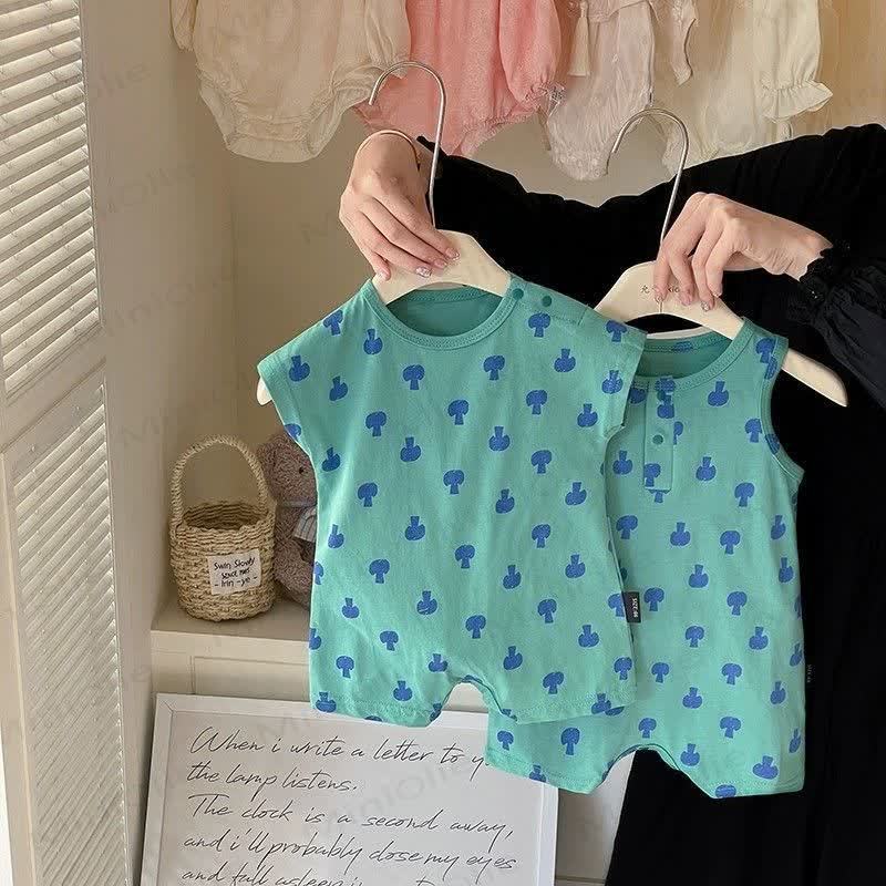 Baby Pure Cotton Green Mushroom Print Romper - image 1