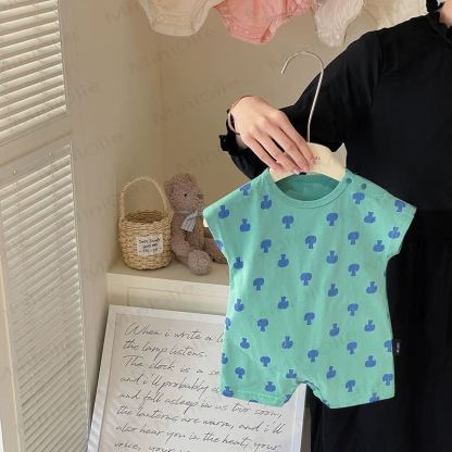 Baby Pure Cotton Green Mushroom Print Romper - Green - 2-3T - image 2