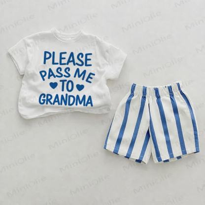 PLEASE PASS ME TO GRANDMA Baby Blue Vertical Striped 2-piece Shorts Set - White&Blue - 2-3T - image 1