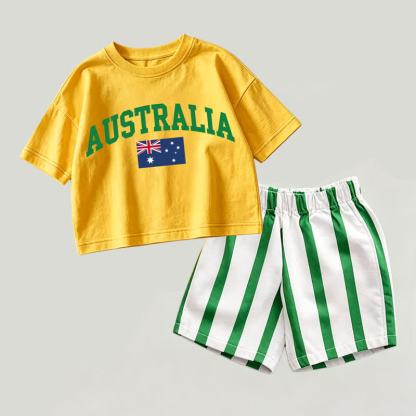 AUSTRALIA Baby Yellow&Green Top and Striped Shorts 2-piece Set - Yellow&Green - 2-3T - image 1