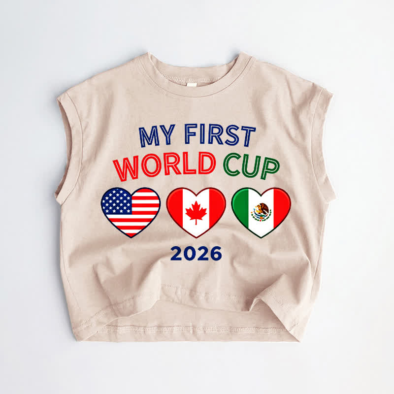 MY FIRST WORLD CUP 2026 Baby Toddler Heart Shape Khaki Tank Top - Khaki - 3-5T - image 1