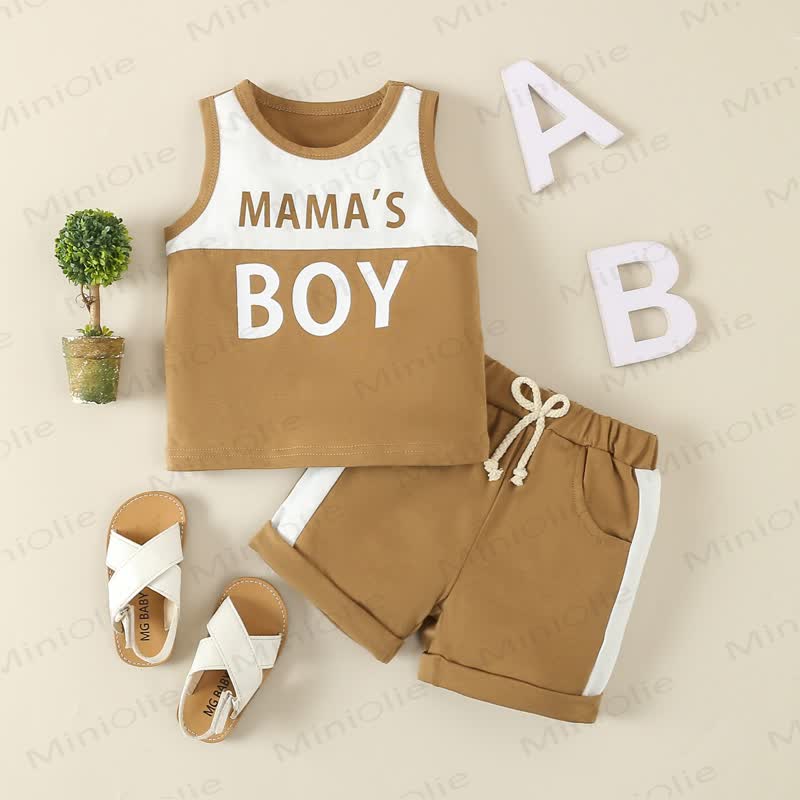Baby Boys Tank Top and Shorts 2-piece Set - Brown - 2-3T - image 2