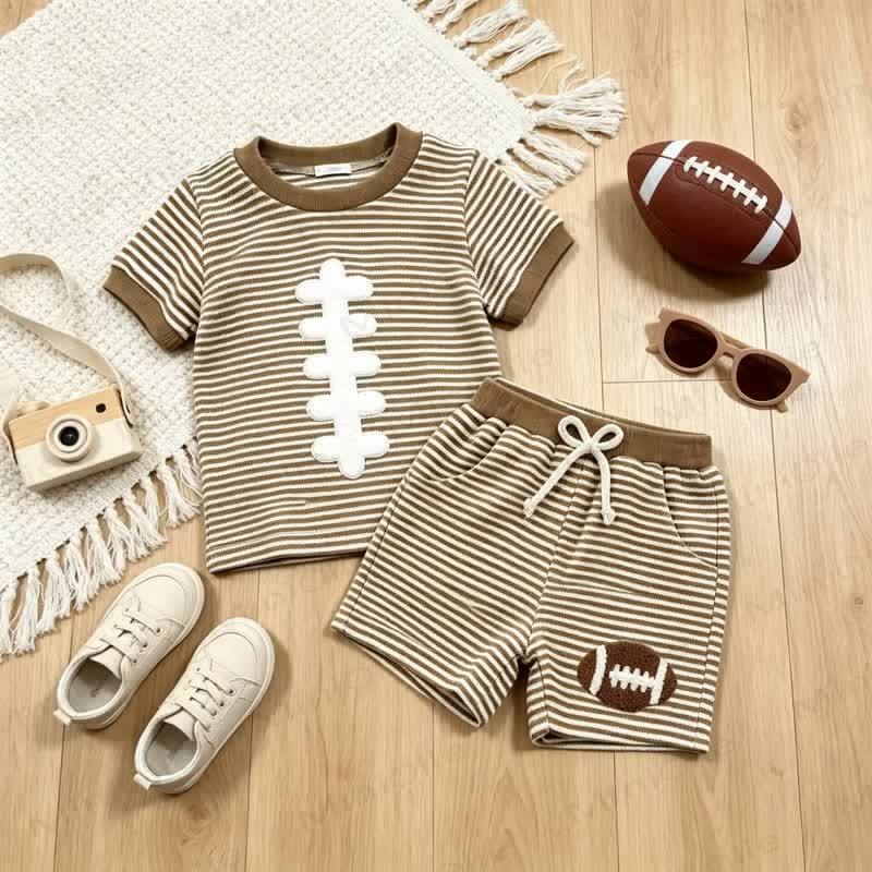 Toddler Boys Rugby Stripe Tee and Shorts 2-piece Set - Brown - 4-5T - image 1