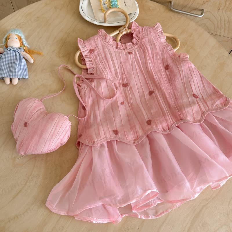 Toddler Baby Girl Pink Heart Ruffle Sleeveless Dress with Bag - image 2